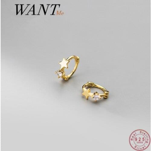 WANTME Genuine 925 Sterling Silver Fashion Korean Round Zircon Star Stud Earrings for Women 2021 Romantic Party Charming Jewelry