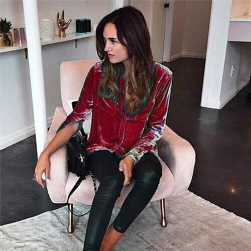 40#Womens Winter Velvet Shirts Long Sleeve Button Pocket Casual Shirt Top Blouses Turn-down Collar Autumn And Winter Blouses
