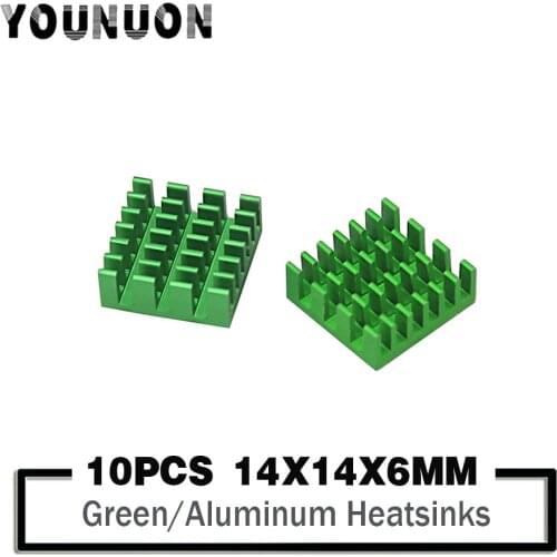 10Pcs 14x14x6mm Green Aluminum Heatsink 14mm x 6mm Chip CPU GPU VGA RAM LED IC Heat sink Radiator with 3M Tape