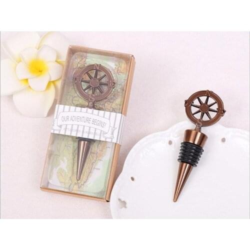 100pcs Wine Opener Wine Stopper Bridal Wedding Gift Wine Bottle Stopper Beer Whisky Rum Rudder Classic Stopper Zinc Alloy boxes