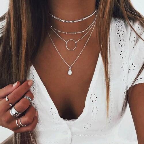12Sets/lot Bohemian Style Personality Simple Necklace Metal Water Drop Necklace Women