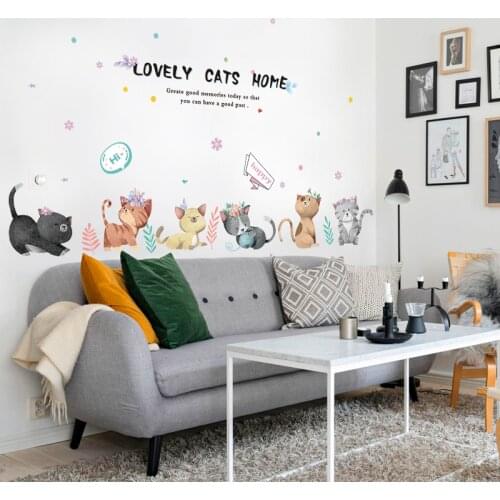 135*50cm Cartoon Lovely Cats Wall Stickers "Lovely Cats Home" Art DIY Vinyl Home Decor for Kids Room Creative Wall Decals