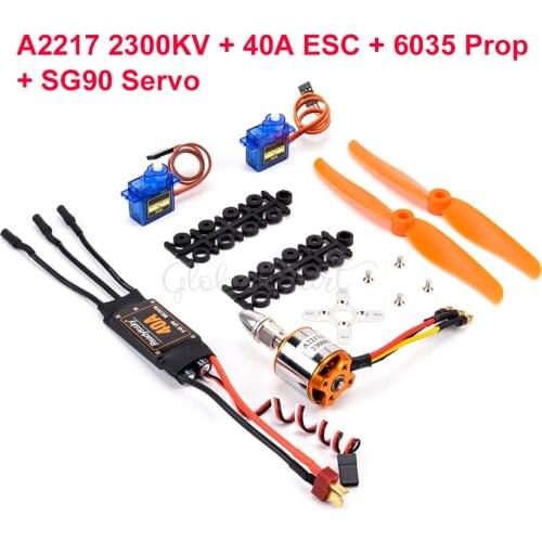 A2217 2217 1100KV / 1250KV / 2300KV Brushless Motor + 40A ESC + SG90 Servo + 6035 8060 1060 Prop for RC High Speed Fixing Wing