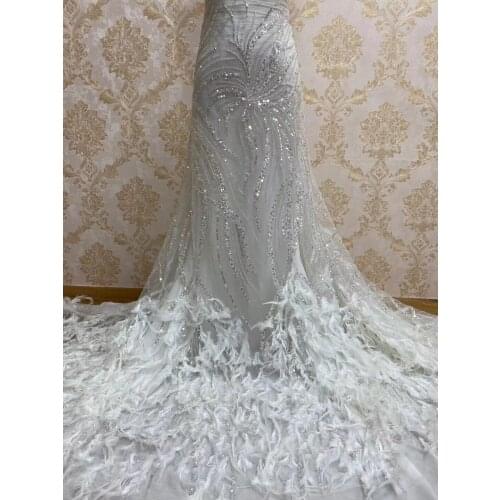 African Sequins and beads and feathers ZH-5288810 Embroidered Nigerian Net Laces Fabrics Bridal High Quality French Tulle Lace