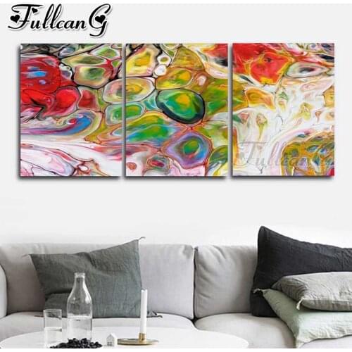 FULLCANG 5d diy diamond embroidery abstract colorful landscape painting triptych full square round drill home decoration FC3047
