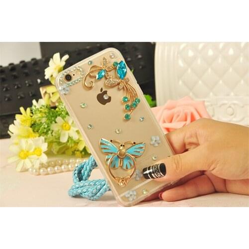 Bling Rhinestone Diamond Case For iphone 11 12 pro mini X XS MAX XR 6S 7 8 PLUS soft Transparent butterfly Ring Stand Back cover