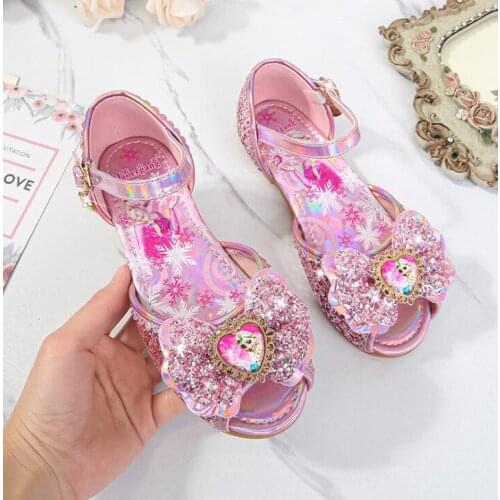 Girls Wedding Shoes Glitter New Brand flat Heels Children Elsa Princess Sandals Dance Kids Fashion Party Shoes Bow sandal