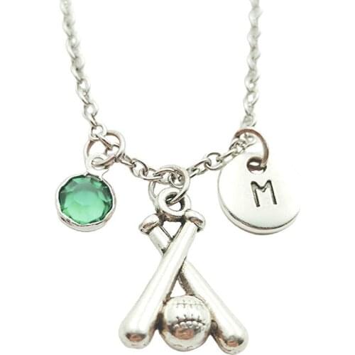 Baseball Bat Sprot Necklace Birthstone Creative Initial Letter Fashion Jewelry Women Christmas Gifts Accessories Pendant