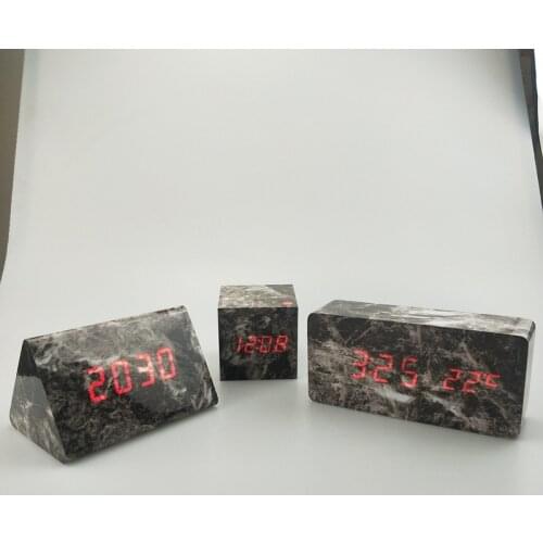 Marble patterned wood clock Nordic style electronic clock head clock shows temperature alarm 1299