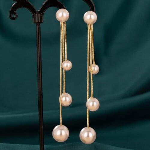 Elegant Tassel Long Pearl Drop Earrings White Pearl Drop Earrings Wedding Party Fashion Jewelry Wholesale Earrings For Women