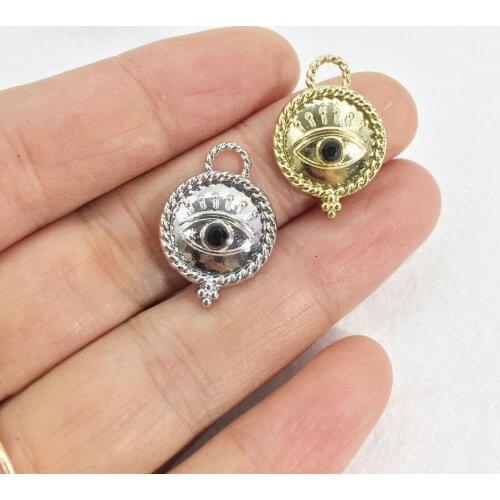 Eruifa 10pcs 15mm Eye Rhinestones Gold/Silver Plated Zinc Alloy Charms Pendant Jewelry DIY Necklace 2 Colors