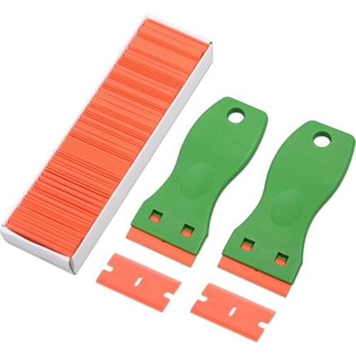 FOSHIO 2pcs Carbon Fiber Vinyl Wrap Car Tools Film Car Stickers Remover Razor Scraper Clean Tool+100pcs Razor Blade Window Tints