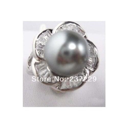 Good>>>@@ Wholesale price S ^^^^Brilliant Fruity Rose Flower Carved Gray Pearl Silver Women Prom Rings Jewelry