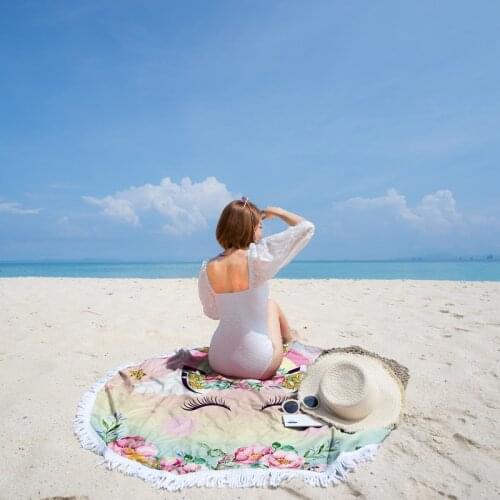 Round Beach Towel Large 150cm Cartoon Unicorn Flower Beach Blanket Cute Microfiber Fabric Beach Cover For Home Adult Girl Child