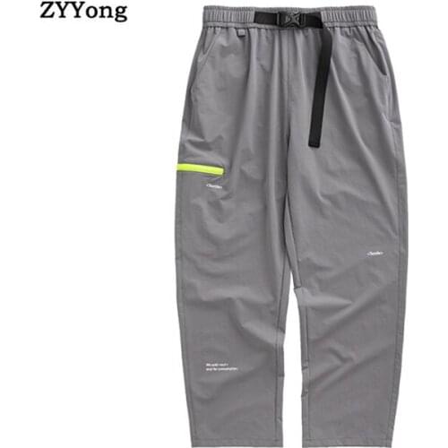 Summer Men Leisure Cargo Pants Loose Straight Big Pocket Drawstring Lovers Fashion Hip Hop Trousers Streetwear Cool Clothing