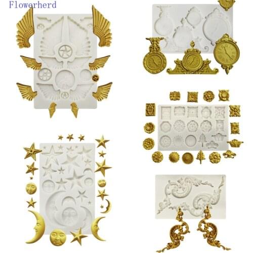 Mechanical Gear Wings Silicone Mold Star Moon Fondant Cake Mold Clock Chocolate Mold Embossed Mold Cake Decorating Tools