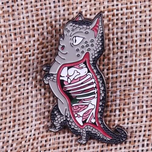Cute skeleton walking cat demon pin rave steampunk jewelry Who doesn't love dino kitty
