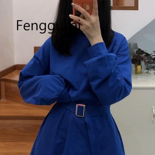 Fashion 7 Colors Autumn Winter New Solid Color Long-sleeved Long T Shirt Women Female Waist Belt T-shirt Korean Style Tops 2020