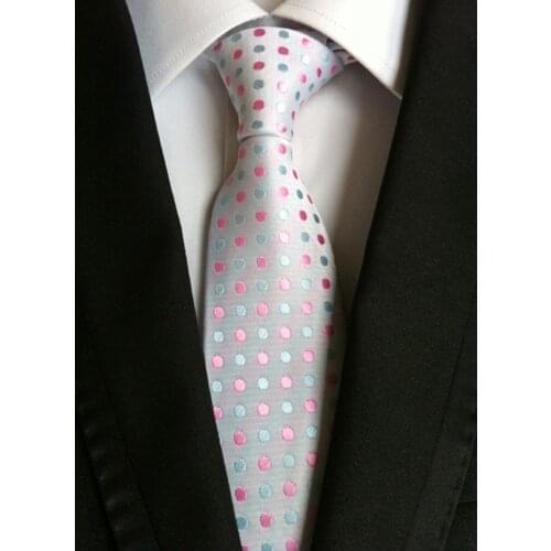 Fashion Men Polka Dots Neck Ties White with Pink Small Spots