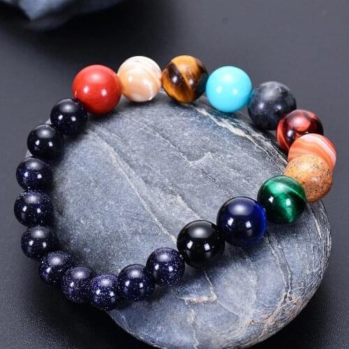 Fashion 6-10mm Beaded Bracelet Women Men Natural Stone Universe Solar System Yoga Beads Bracelets Bangle Jewelry