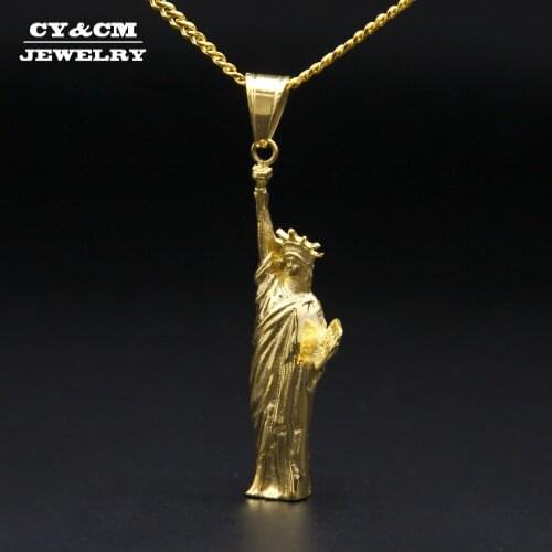 CY&CM Men Women Gold Silver Plated Statue of Liberty Stainless Steel Charm Pendant Hip Hop Rope Cuban Jewelry Souvenir Necklace