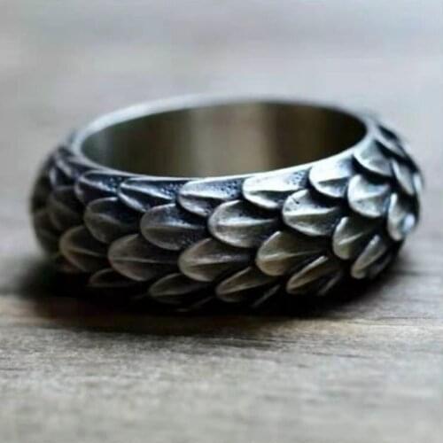 Punkboy Classic Retro Style Ancient Silver Color Dragon Scale Mens Metal Male Ring for Party Jewelry Accessories Size 6-13