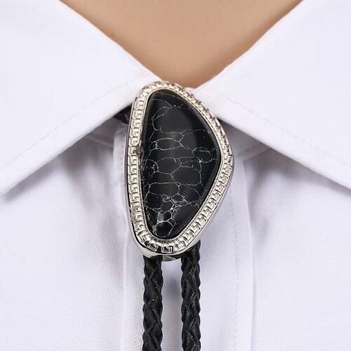 Western cowboy bolo tie mens leather collar rope shaped triangle natural turquoise tie accessories unisex British rope