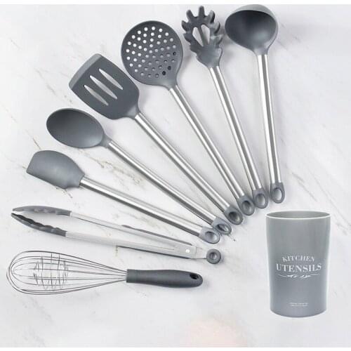 RYB Silicone Kitchenware Set Heat Resistant Cookware Spatula Shovel Soup Spoon with Wooden Handle Non-stick Kitchen Accessorie