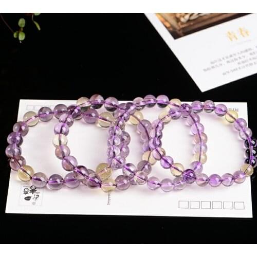 Genuine Natural Ametrine Quartz Yellow Purple Round Beads Bracelet Women Gift 9mm Gemstone Crystal Bracelet AAAAA