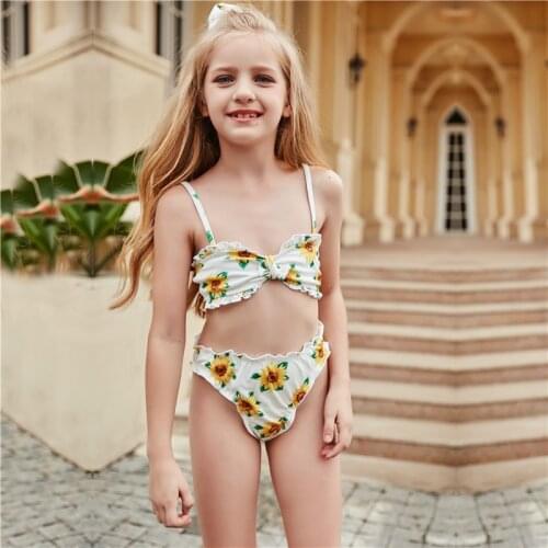 2021 New Childrens Swimwear Cute Sexy Bikini Sunflower Sunflower Lotus Leaf Split Two-piece Swimsuit Swimsuit Bikini Set