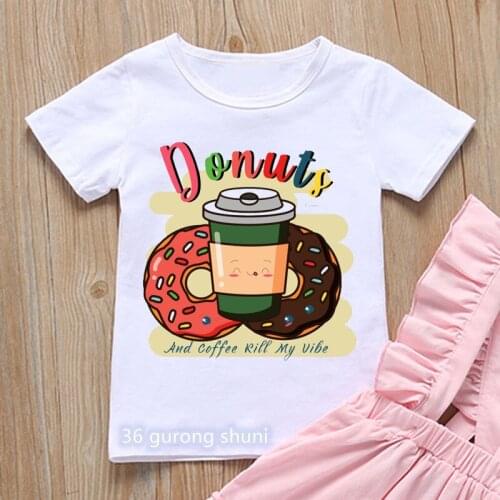 New summer style girls t-shirt funny donut cartoon print kids clothes vogue hiphop boys t shirt white highquality tops wholesale