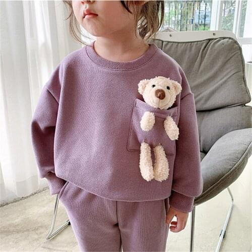 New striped bear decorated childrens suit Children clothes girl new years costume for children Kids clothing