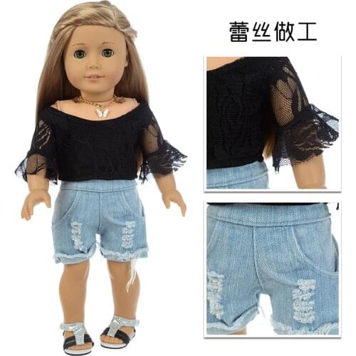 New Off shoulder top and denim pants set Fit For American Girl Doll 18 Inch Doll Clothes , Shoes are not included