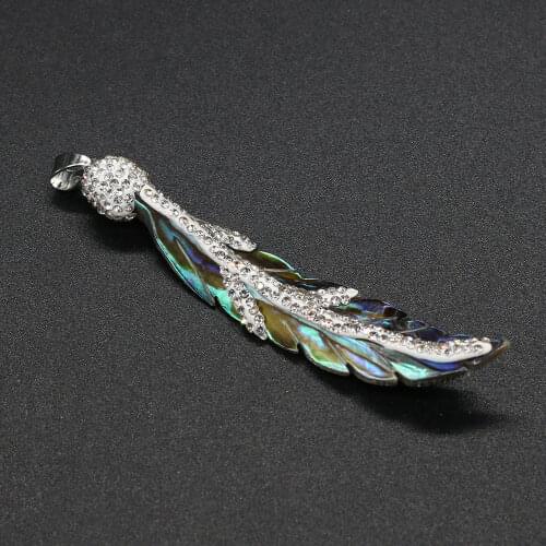 Feather Shape Natural Stone Abalone Pendant High Quality for Jewelry Making DIY Tribe Necklace Accessories 15x75mm