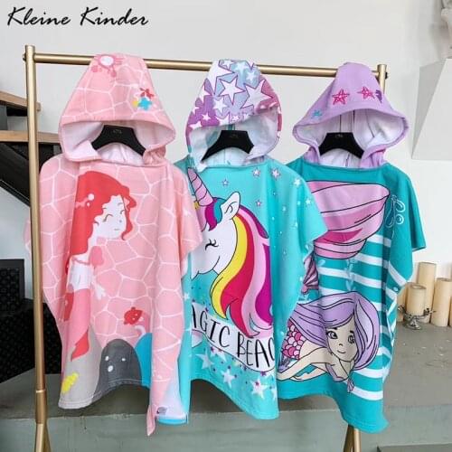Poncho Towel Robe Pool Childs Microfiber Bathrobe Beach Children Quick Dry Robes Unicorn Shakr Print Hooded Towels for Boy Girl
