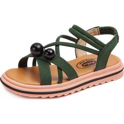 Popular girl shoes fashion Simple sandals solid Pearl gladiator kids sandals slip-on sweet cute Princess shoes children summer