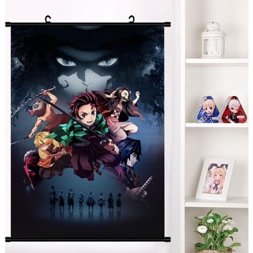 Japanese Anime Demon Slayer: Kimetsu no Yaiba Kamado Tanjirou Kamado Nezuko Wall Scroll Poster Wall Hanging Poster Home Decor