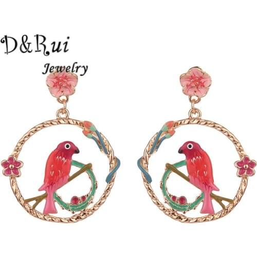 2019 Woman Geometric Round Big Earring Alloy Bird Flower Birdal Hoop Trinket Long Earrings Gold Jewelry for Women Wedding Party