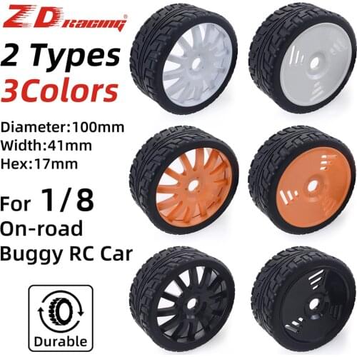 ZD Racing 100mm Rubber Tyres Wheels 17mm Hex for Redcat HSP HPI Kyosho Hobao Team Losi Carson 1/8 Buggy On-road RC Car