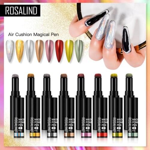 ROSALIND 2020 Newest Nail Art Manicure Makeup UV Gel Chrome Holographic Mirror Effect Metal Powder Air Cushion Magic Powder Pen