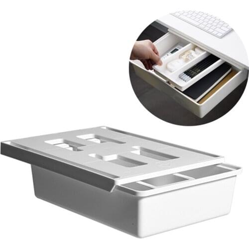 Self-Adhesive Under Desk Drawer Hidden Storage Box Makeup Organizer Self Stick School Stationery Big Pencil Tray Office Bedroom