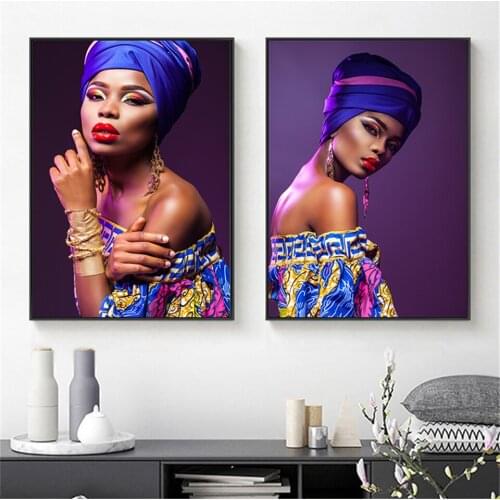 Sexy Makeup Fashion African Woman Canvas Painting Red Lips Girl Poster and Prints Cuadros Wall Art Picture for Living Room Decor