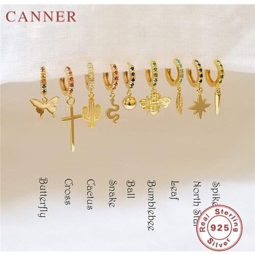 1PC Personality Animal 925 sterling silver Rainbow Small Hoop Earrings for Women Snake/Honeybee/Butterfly Gold Earrings Jewelry