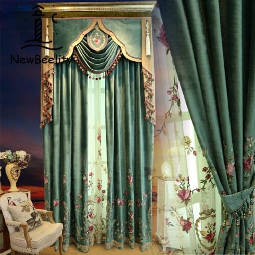 High Quality Green Luxury Window Treatment Drapes VillaVelvet Embroidered Curtains for Living Room Voile Cortinas De Dormitorio