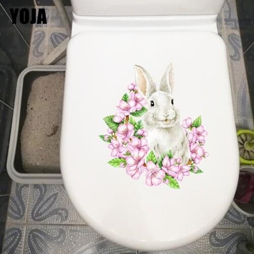 YOJA 20×22.8CM Sakura Bunny Classic Bedroom Wall Stickers Lovely Cartoon Toilet WC Decor Accessories T1-3279