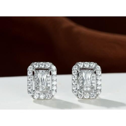 S925 Sterling Silver Geometric Earrings for Women INS Fashion Hollow Square Zircon Stud Earrings Female Earwear Wedding Jewelry