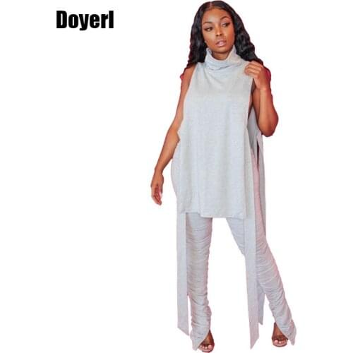 Womens 2 Piece Outfit Set Summer Fall Split Long Tshirts Top Ruched Stacked Leggings Pants Club Outfits Casual Matching Sets