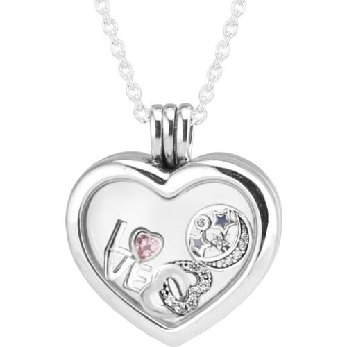 925 Sterling Silver Heart Floating Locket Pendant Necklace with 3 Parts for women jewelry Free Shipping FLN033-8