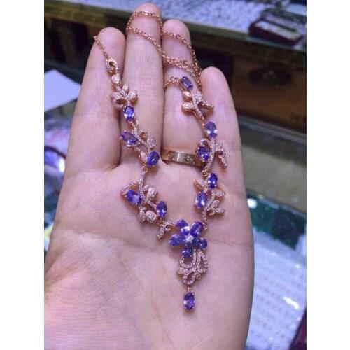 Natural blue tanzanite Necklace Natural Gemstone Pendant Necklace S925 sliver women Luxury Leaves Flowers party fine Jewelry