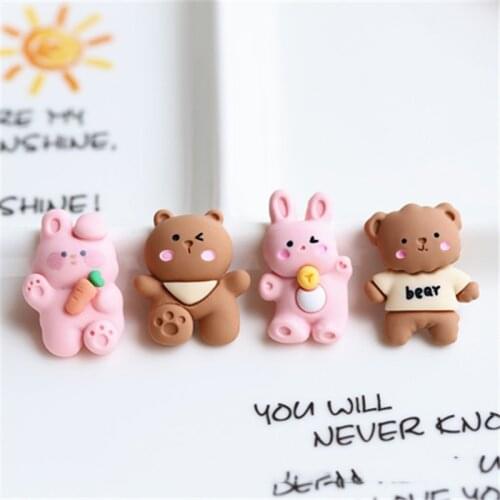 10Pcs Kawaii Cartoon Bear Rabbit Flat back Resin Cabochons Embellishments Hair Bows Center DIY Scrapbooking Decor Accessories